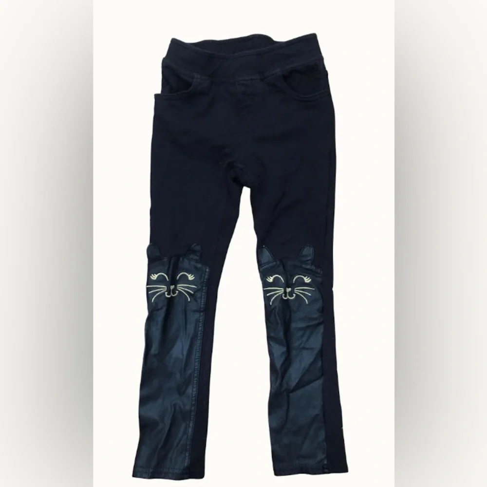 Black Cat Faux Leather Front Embroidered Leggings Kids‎ 5